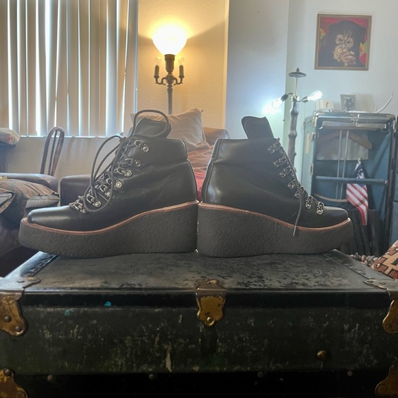 Jeffrey Campbell “Free People” Viajar Olive-Brown Leather Wedge Ankle Boot Sz 8 - Picture 3 of 11